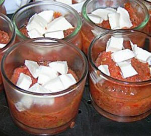 Verrines poivrons, tomates, mozzarella